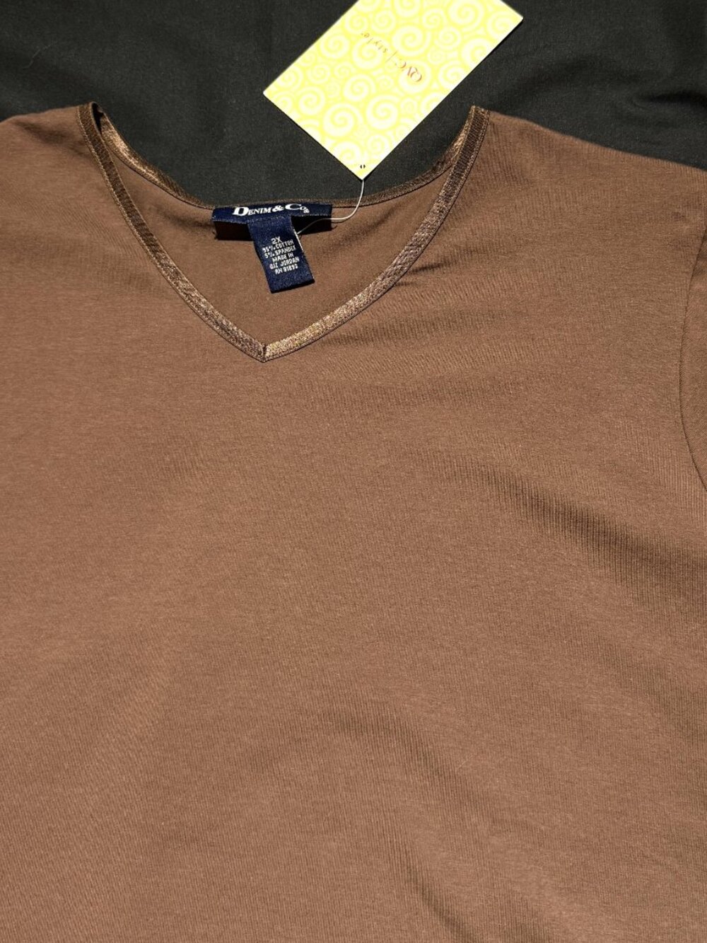 Denim & Co. Womens V-Neck T-Shirt 2XL Brown Long Sleeve NWT